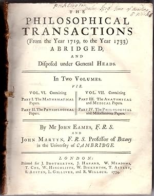 The Philosophical Transactions (From the Year 1719, to the Year 1733) Abridged, and Disposed Unde...