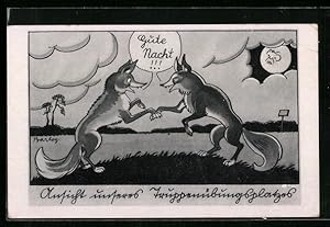 Bild des Verkufers fr Knstler-Ansichtskarte Grafenwhr, Truppenbungsplatz, Tiere wnschen sich eine Gute Nacht zum Verkauf von Bartko-Reher