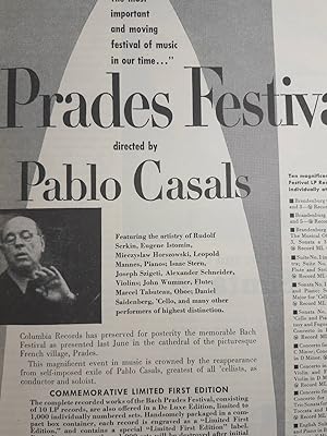 Seller image for Advertisement: Pablo Casals Directs the Prades Festival on Columbia Records for sale by Hammonds Antiques & Books