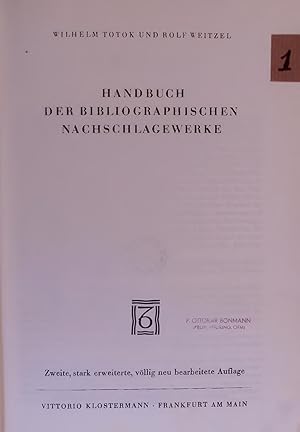 Bild des Verkufers fr HANDBUCH DEHBIBLIOGBAPHISCHEN NACHSCHLAGE WERKE. zum Verkauf von Antiquariat Bookfarm