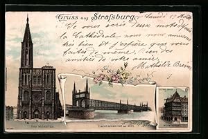 Lithographie Strassburg, Das Münster et chemin de ferbrücke