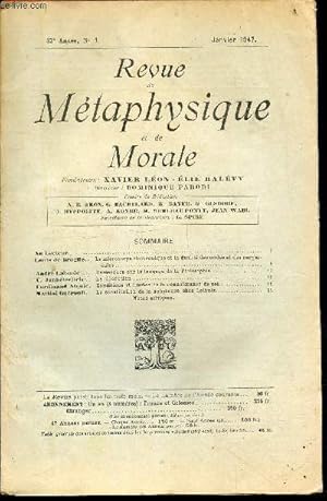 Image du vendeur pour Revue de metaphysique et de morale - N1 janvier 1947, 52e annee- le microscope electronique et la dualite des ondes et des corpuscules par louis de broglie, remarques sur le langage de la philosophie par andre lalande, la deception par jankelevitch, . mis en vente par Le-Livre