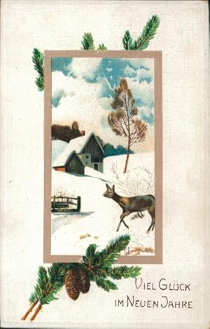 Ansichtskarte / Postkarte Glückwunsch Neujahr, Reh, Tannenzweige