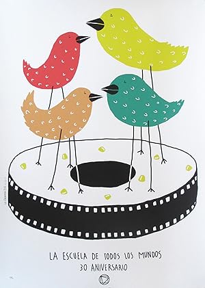 2016 Cuban Silkscreen Poster, 30 Aniversario EICTV (birds)