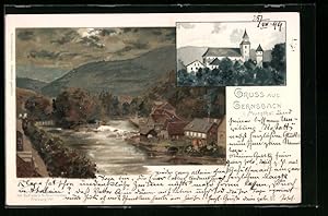 Bild des Verkufers fr Lithographie Gernsbach i. Murgthal, Panorama mit Flusspartie zum Verkauf von Bartko-Reher