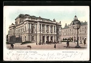 Ansichtskarte Reichenberg / Liberec, Theater und Postamt