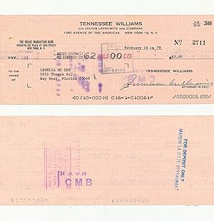 Tennessee Williams Group of Signed Checks for the year 1978
