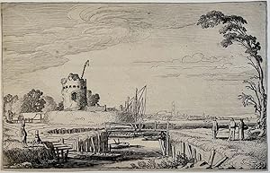 Antique print, etching | Old tower used as lighthouse, published 1616, 1 p.