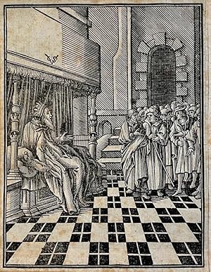 Antique print, woodcut | Last words from King David, published ca. 1645, 1 p.