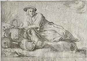Antique print, engraving | Bloemaert: Woman with poultry, published ca. 1650, 1 p.