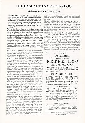 Imagen del vendedor de Peterloo Massacre : The Casualties of Peterloo. An original article from Manchester Region History Review magazine, 1989. a la venta por Cosmo Books