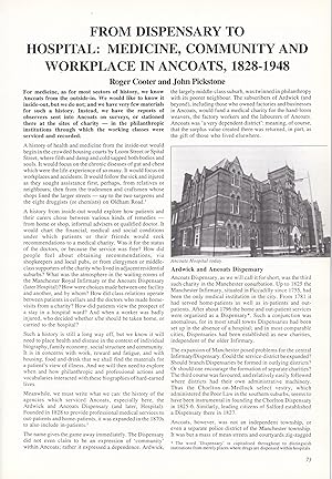 Seller image for From Dispensary to Hospital: Medicine, Community and Workplaces in Ancoats, 1828-1948. An original article from Manchester Region History Review magazine, 1993. for sale by Cosmo Books