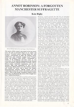 Immagine del venditore per Annot Robinson: A Forgotten Manchester Suffragette. An original article from Manchester Region History Review magazine, 1987. venduto da Cosmo Books