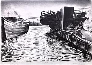 PIER 50 NORTH RIVER. Original Signed Lithograph