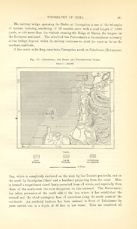 1894 Antique Map of Concepcion and Biobio in Chile