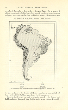 Outlines of the Andes and the Eastern Highlands in South America,1894 Antique Map