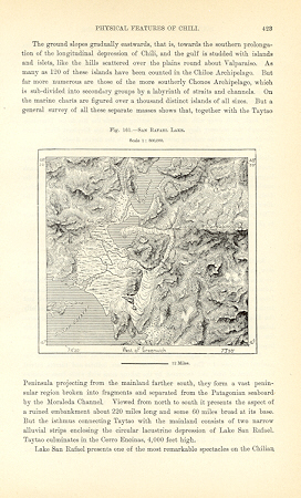 1894 Antique Map of San Rafael Lake in Southern Chili