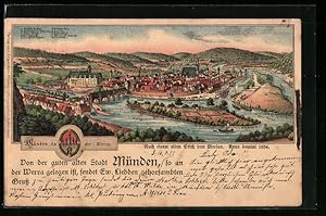 Künstler-Ansichtskarte Münden, Stich der Stadt von 1654