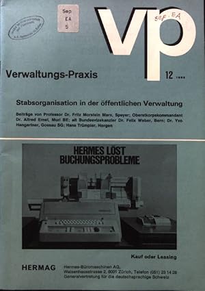 Bild des Verkufers fr Stabsorganisation in der ffentlichen Verwaltung. Verwaltungs-Praxis. H. 12 zum Verkauf von books4less (Versandantiquariat Petra Gros GmbH & Co. KG)