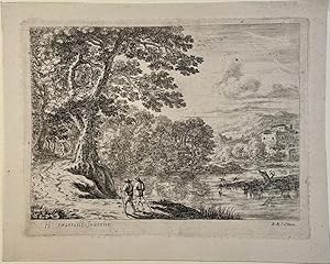 Antique print, etching | Landscape with two travellers, published ca. 1750, 1 p.