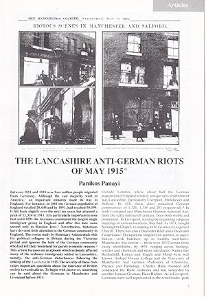 Seller image for The Lancashire Anti-German Riots of May 1915. An original article from Manchester Region History Review magazine, 1989. for sale by Cosmo Books