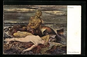 Seller image for Knstler-Ansichtskarte Arnold Bcklin: Triton und Nereide auf dem Felsen for sale by Bartko-Reher