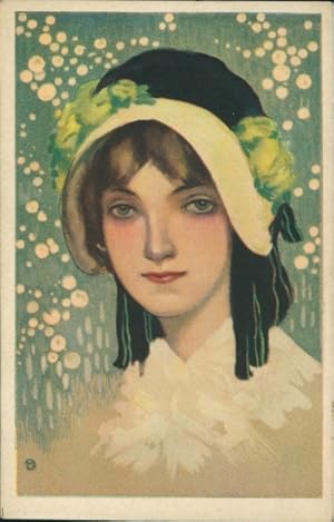 Bild des Verkufers fr Knstler Ansichtskarte / Postkarte Junge Frau mit schwarzem Hut zum Verkauf von akpool GmbH