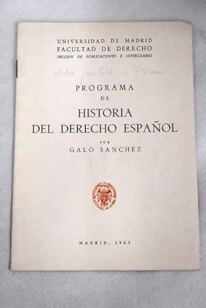 Image du vendeur pour Programa de Historia del Derecho Espaol mis en vente par Alcan Libros