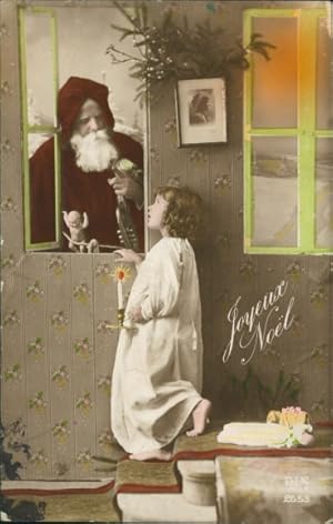 Ansichtskarte / Postkarte Glückwunsch Weihnachten, Weihnachtsmann schaut durch ein Fenster