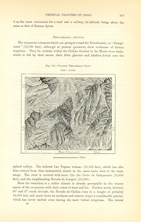 1894 Antique Map of The Volcanic Descabezado Group in the Andes of central Chile