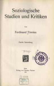 Bild des Verkufers fr Soziologische Studien und Kritiken. 2. Sammlung. zum Verkauf von Antiquariat Kastanienhof