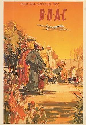 Fly BOAC Plane Flights To India Aircraft Travel Advertising Postcard