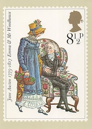 Immagine del venditore per Emma & Mr Woodhouse of Jane Austen Book RMPQ Stamp Postcard venduto da Postcard Finder