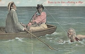 Seller image for Down By The Sea Hooking A Man Old Fishing Comic Postcard for sale by Postcard Finder