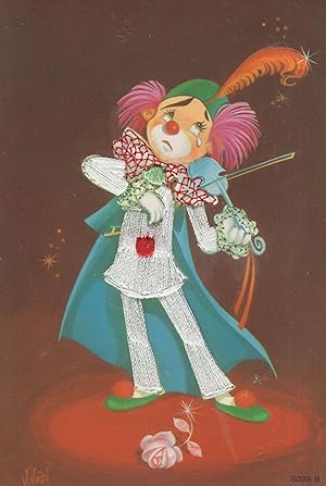 Circus Clown Real Silk Jacket Trousers Violin Craft Postcard