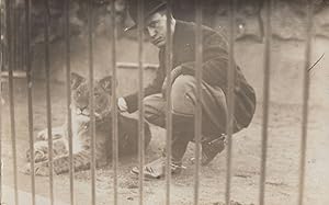 Posh Italian Man With Bowler Hat Tames Angry Tiger RPC Old Postcard
