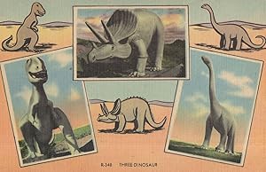 Rapid City Prehistoric Park Three Dinosaurs South Dakota Linen Old Postcard