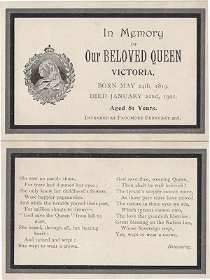 Queen Victoria 1901 Frogmore Browning Poem 2x Antique Funeral Card s