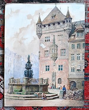 Original-Aquarell, Blick auf den Wohnturm gegenüber der Lorenzkirche.