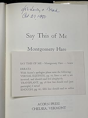 Seller image for SAY THIS OF ME. for sale by Bookfever, IOBA  (Volk & Iiams)