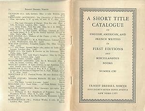 A Short-Title Catalogue of English, American, and French Writers in First Editions and Miscellane...