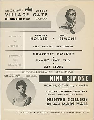 Original flyer for a series of performances by Nina Simone and Geoffrey Holder at the Village Gat...