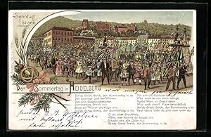 Bild des Verkufers fr Lithographie Heidelberg, Der Sommertag, Parade und Gedicht zum Verkauf von Bartko-Reher