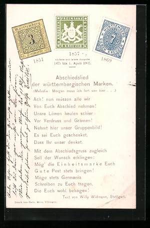 Seller image for Ansichtskarte Abschiedslied der wrttembergischen Marken, Briefmarken, Postgeschichte for sale by Bartko-Reher