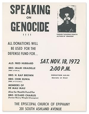 Speaking On Genocide: A poster and flyer for a fundraising speech by Harabu Tafadhali Himiya