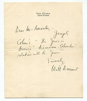 1927 American Historian William Durant Autograph Letter Signed