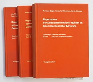 Bild des Verkufers fr Repertorium schweizergeschichtlicher Quellen im Generallandesarchiv Karlsruhe. Abteilung I: Konstanz - Reichenau. Bnde 1-3, 3 Bde.). Band 1: Urkunden mit Selektenbestand; Band 2: Bcher; Band 3: Akten, Nachtrge. zum Verkauf von antiquariat peter petrej - Bibliopolium AG