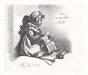 Seller image for Zum neuen Jahr 1818" - Das Mdchen mit dem Kalender - calendar girl for sale by Antiquariat Steffen Vlkel GmbH
