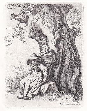 Seller image for Zum neuen Jahr 1820" - Das Mdchen mit dem Kind im Tragkorb / The girl with the child in the basket for sale by Antiquariat Steffen Vlkel GmbH