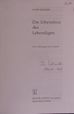 Seller image for Die Erkenntnis des Lebendigen. for sale by Antiquariat Bookfarm